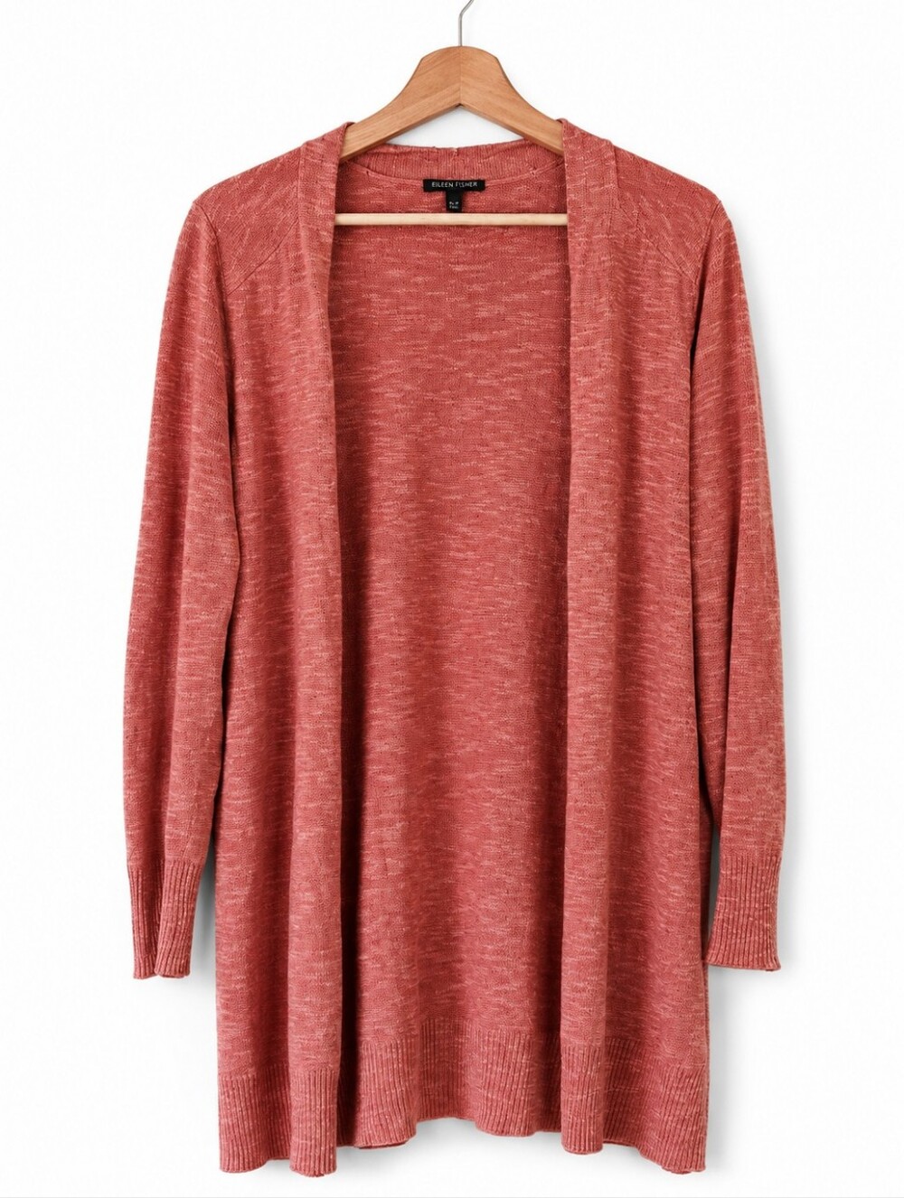 Eileen Fisher Petite L Coral Organic Linen Cotton Open Front Cardigan Sweater